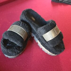 UGG Black Fluffita Platform Slides